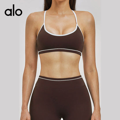 Aloyoga Bare Sensation Sports Bra with Double Shoulder Straps and Color-Contrasting Design for Yoga, Running and Fitness Training
