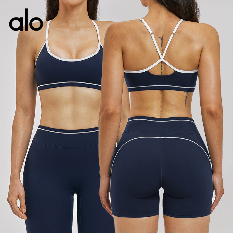 Aloyoga Bare Sensation Sports Bra with Double Shoulder Straps and Color-Contrasting Design for Yoga, Running and Fitness Training
