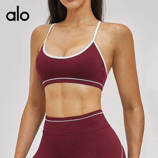 Aloyoga Bare Sensation Sports Bra with Double Shoulder Straps and Color-Contrasting Design for Yoga, Running and Fitness Training