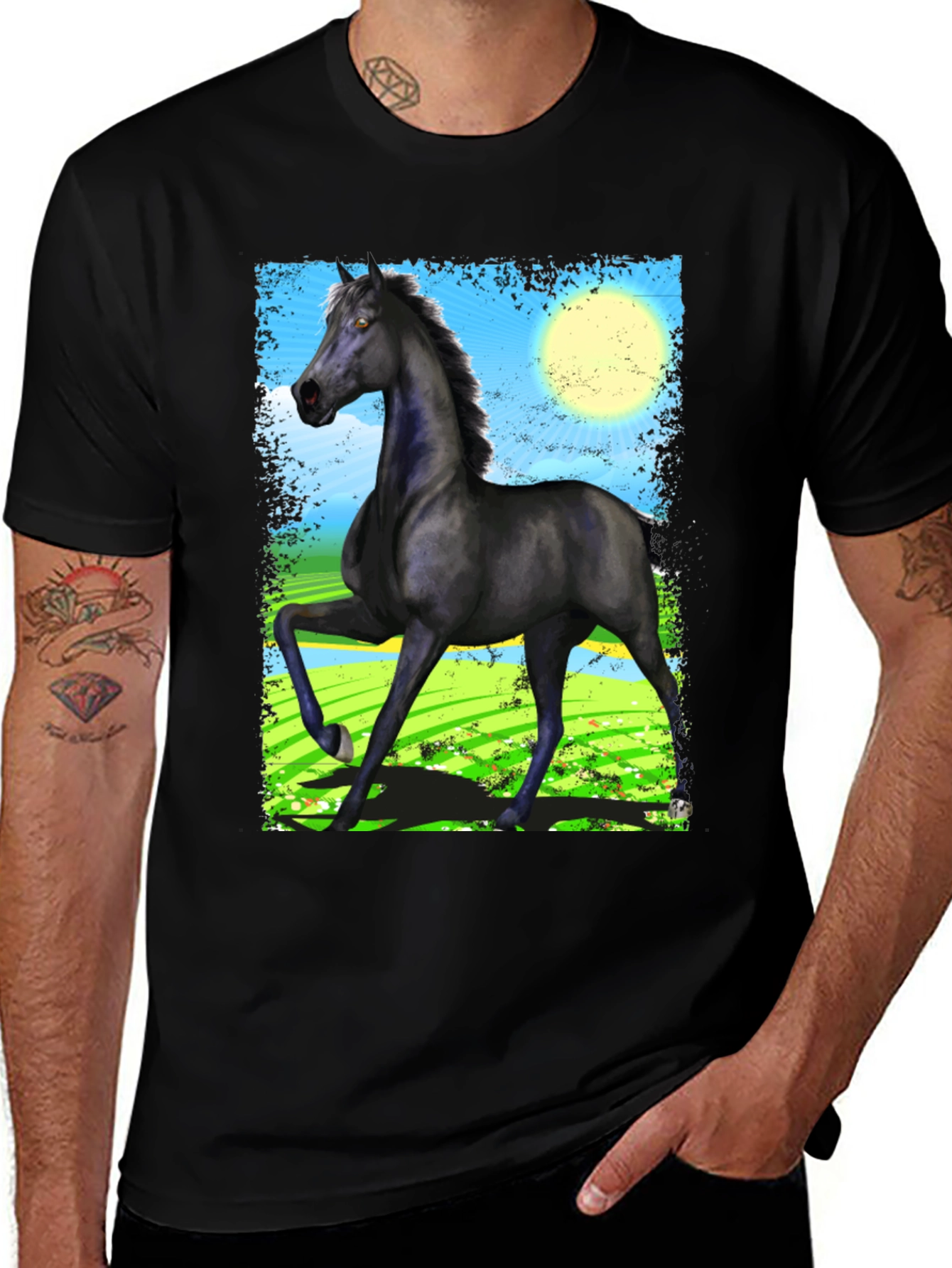 Black Horse Graphic Tee - Mens Fashion