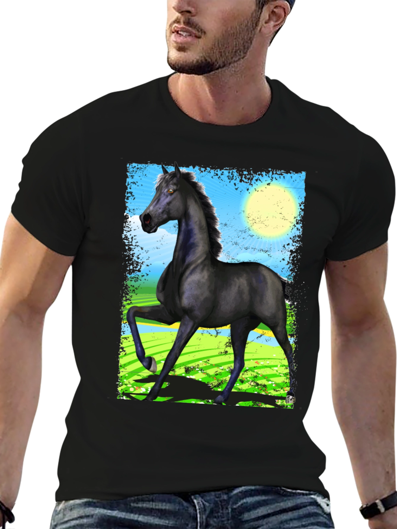 Black Horse Graphic Tee - Mens Fashion