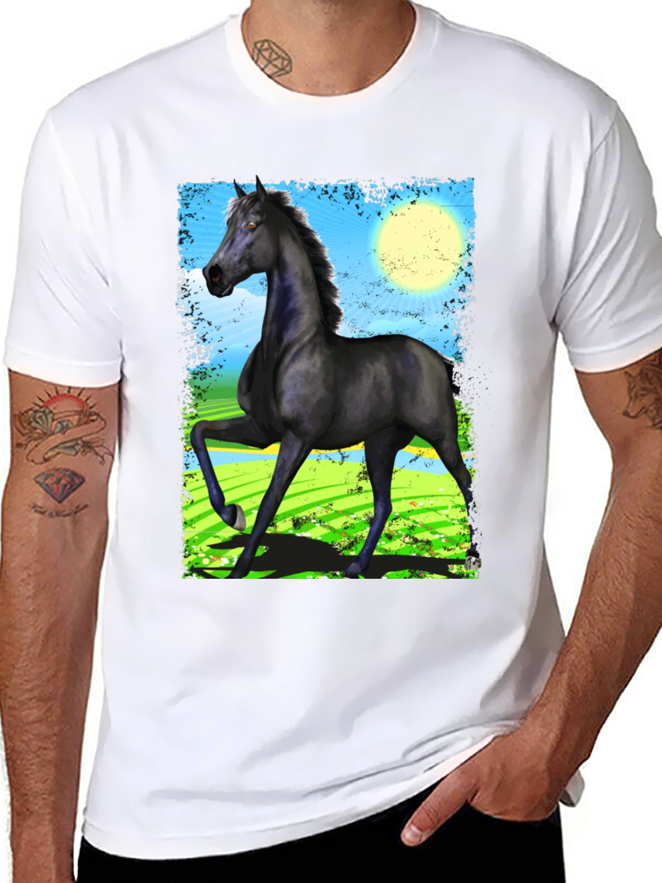 Black Horse Graphic Tee - Mens Fashion