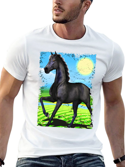 Black Horse Graphic Tee - Mens Fashion