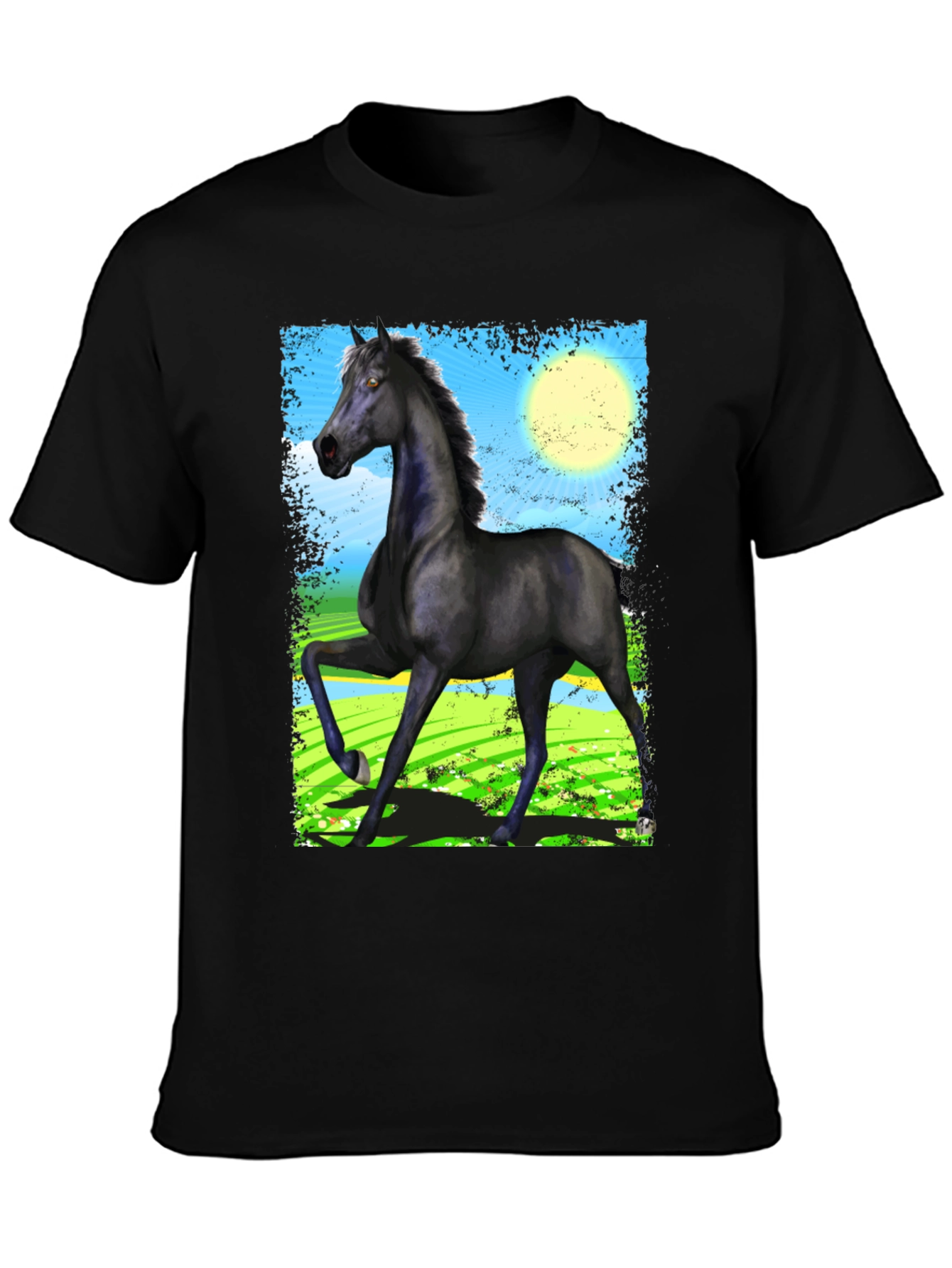 Black Horse Graphic Tee - Mens Fashion