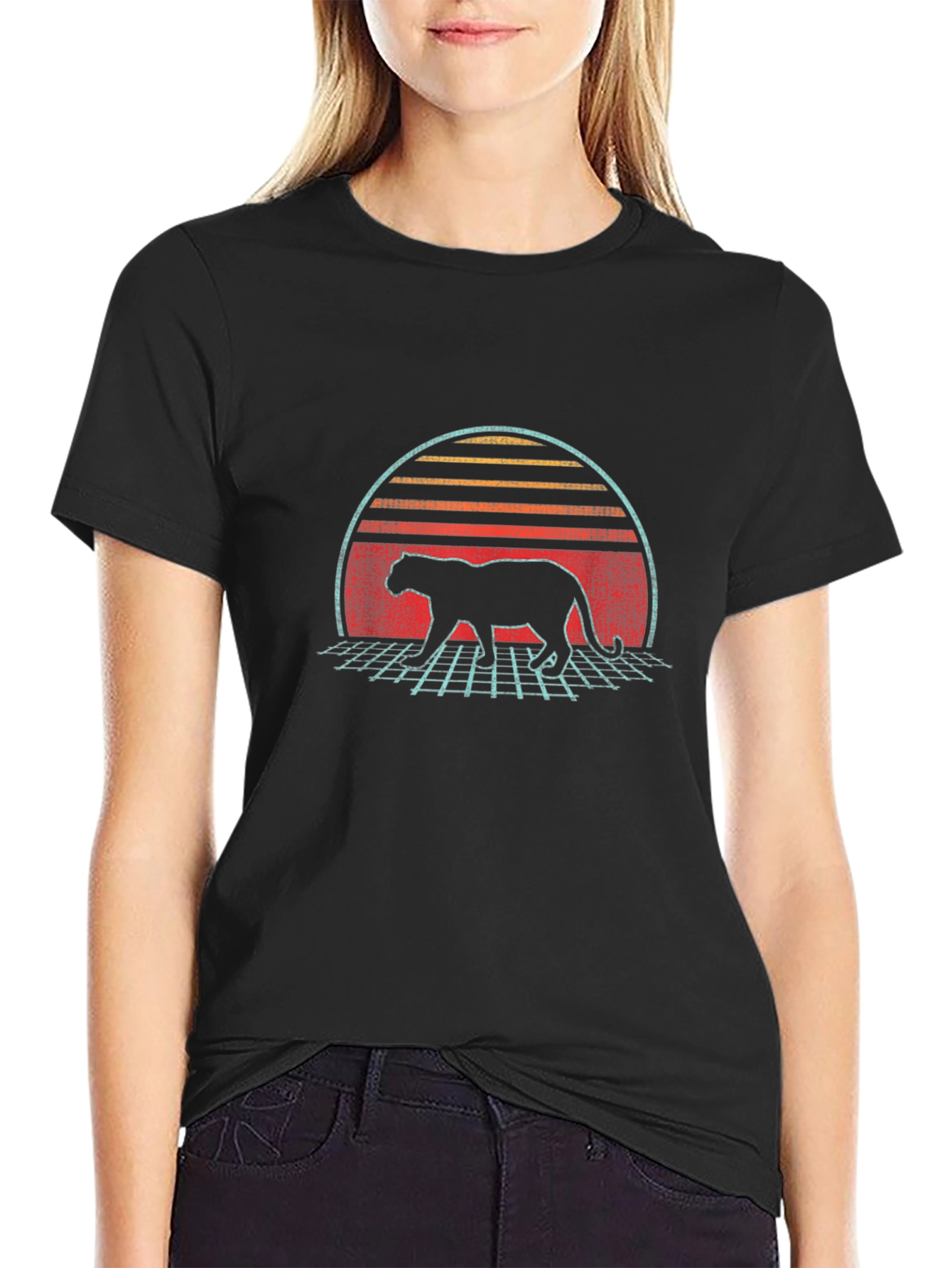 Retro Panther Graphic T-Shirt - Black