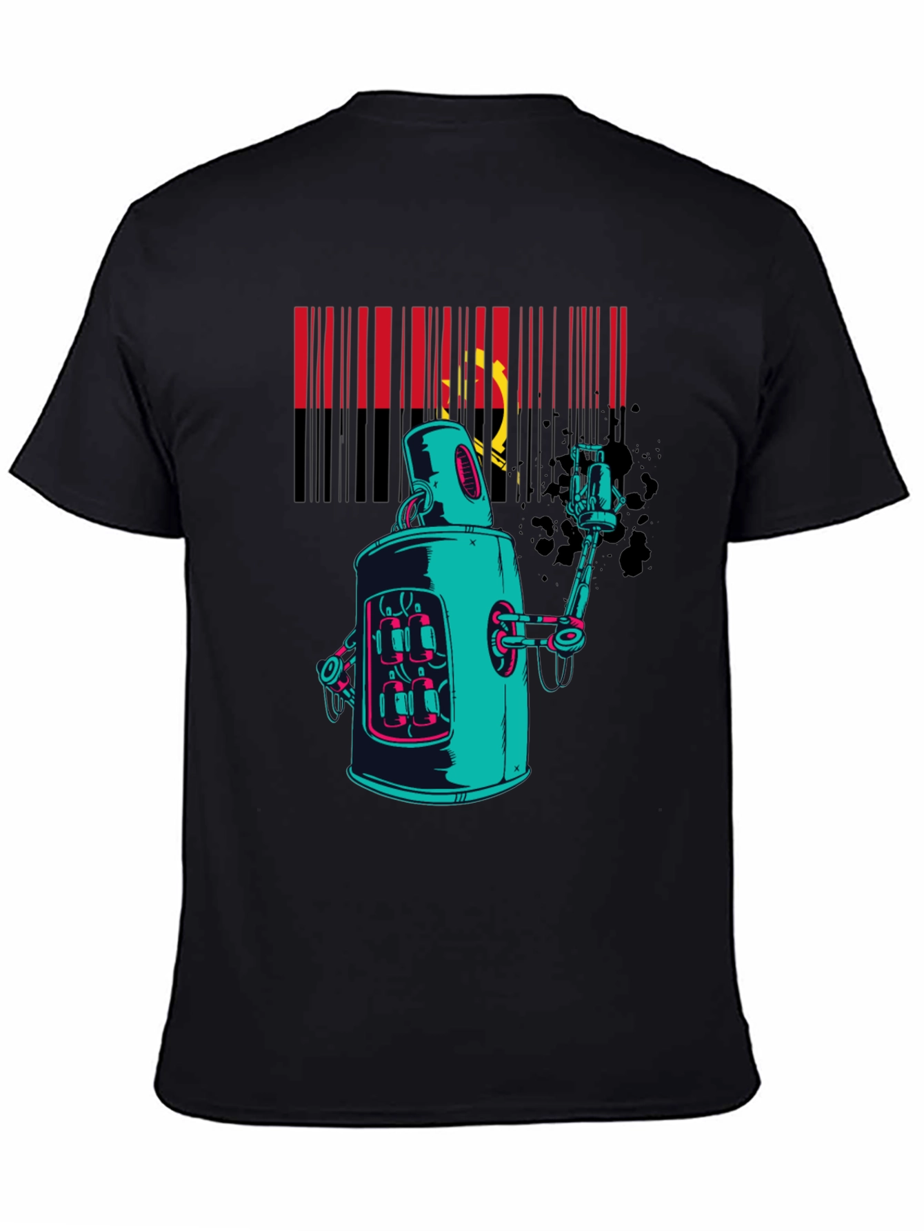 Robot Spray Paint Graphic T-Shirt - Black