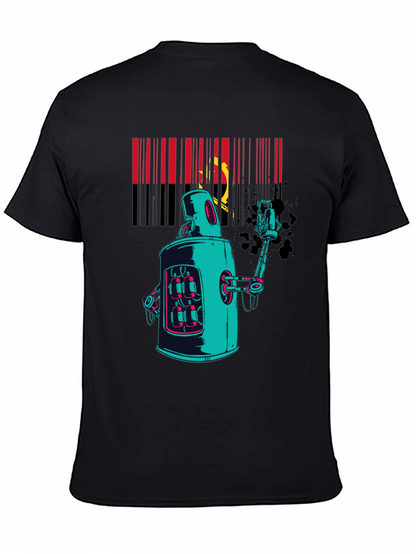Robot Spray Paint Graphic T-Shirt - Black
