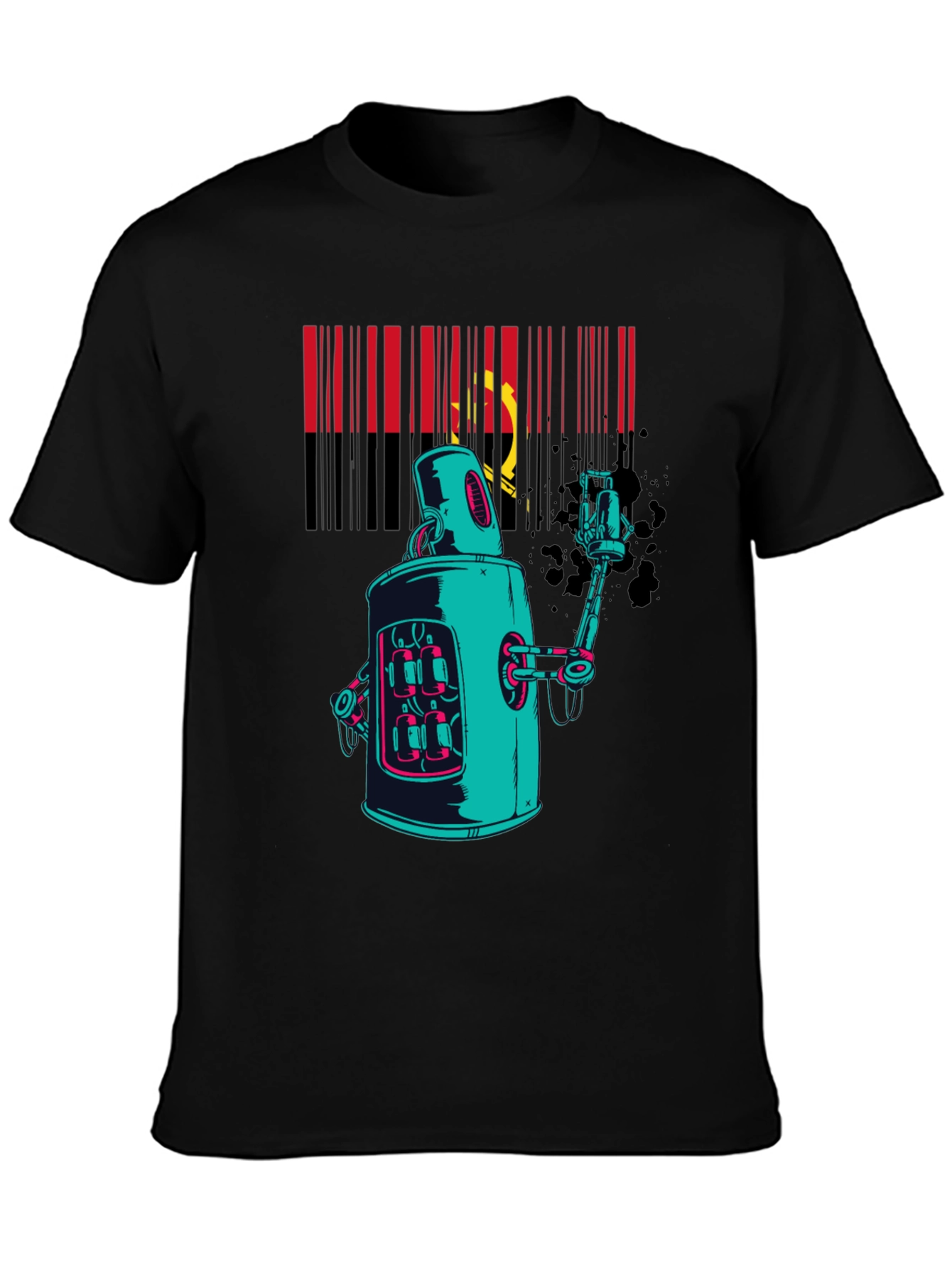 Robot Spray Paint Graphic T-Shirt - Black