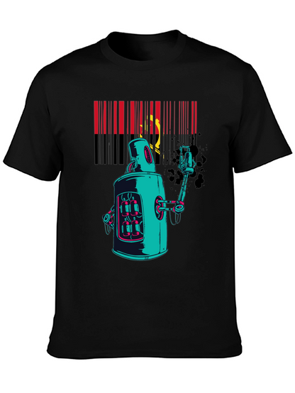 Robot Spray Paint Graphic T-Shirt - Black