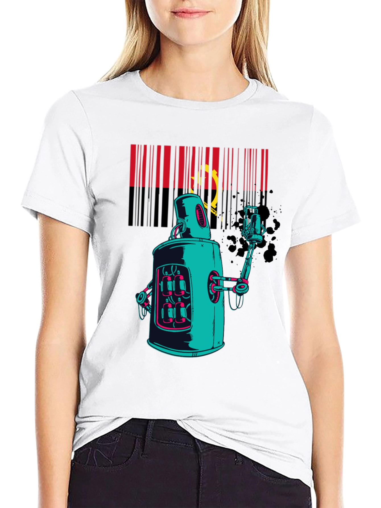 Robot Spray Paint Graphic T-Shirt - Black