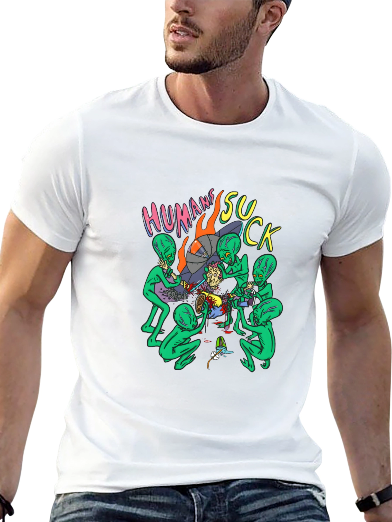 Humans Suck Alien Abduction Graphic Tee