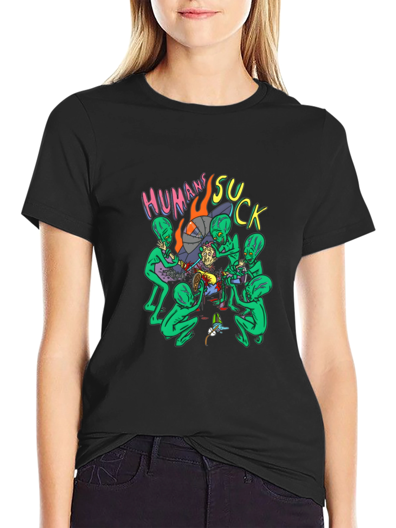 Humans Suck Alien Abduction Graphic Tee