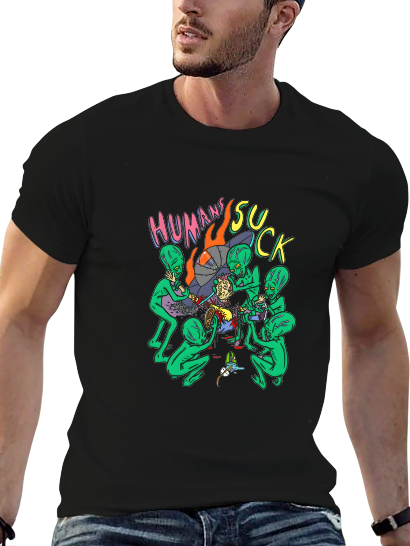 Humans Suck Alien Abduction Graphic Tee