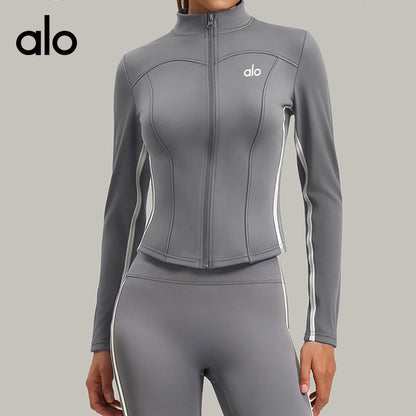 Alo Yoga Stand Collar Slim Fit Long Sleeve Yoga Top, Figure-Flattering Running Fitness Sports Jacket