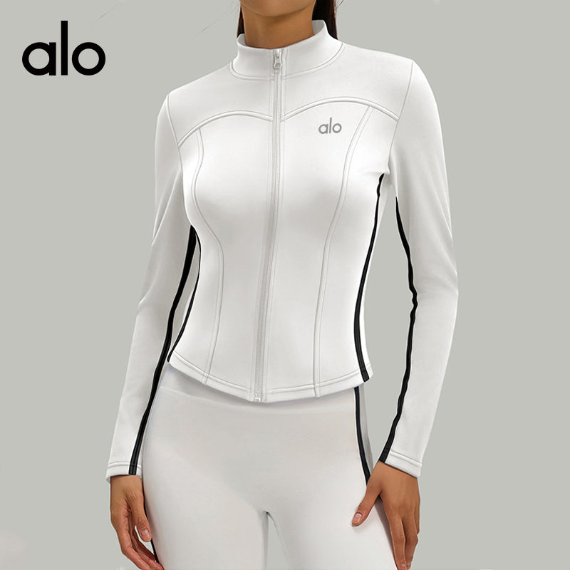 Alo Yoga Stand Collar Slim Fit Long Sleeve Yoga Top, Figure-Flattering Running Fitness Sports Jacket