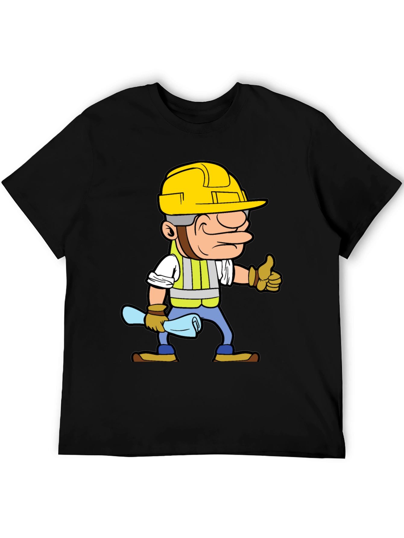 Construction Worker Cartoon Graphic Tee - Black