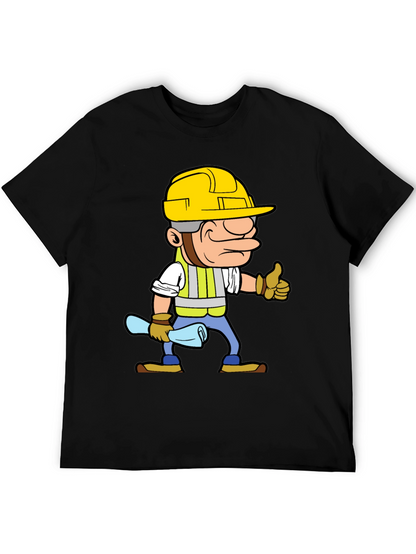 Construction Worker Cartoon Graphic Tee - Black
