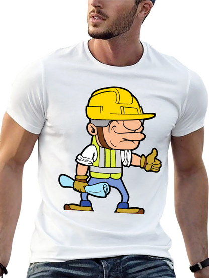 Construction Worker Cartoon Graphic Tee - Black