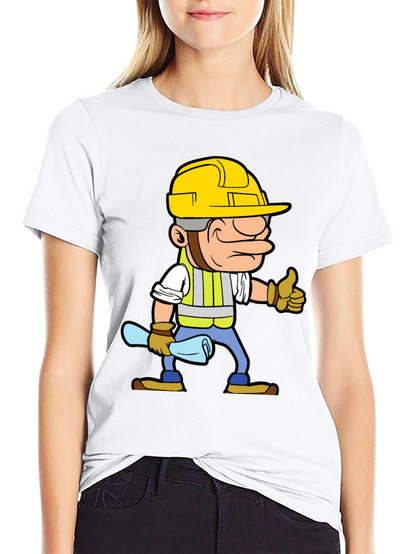 Construction Worker Cartoon Graphic Tee - Black