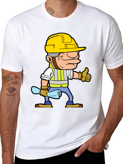 Construction Worker Cartoon Graphic Tee - Black