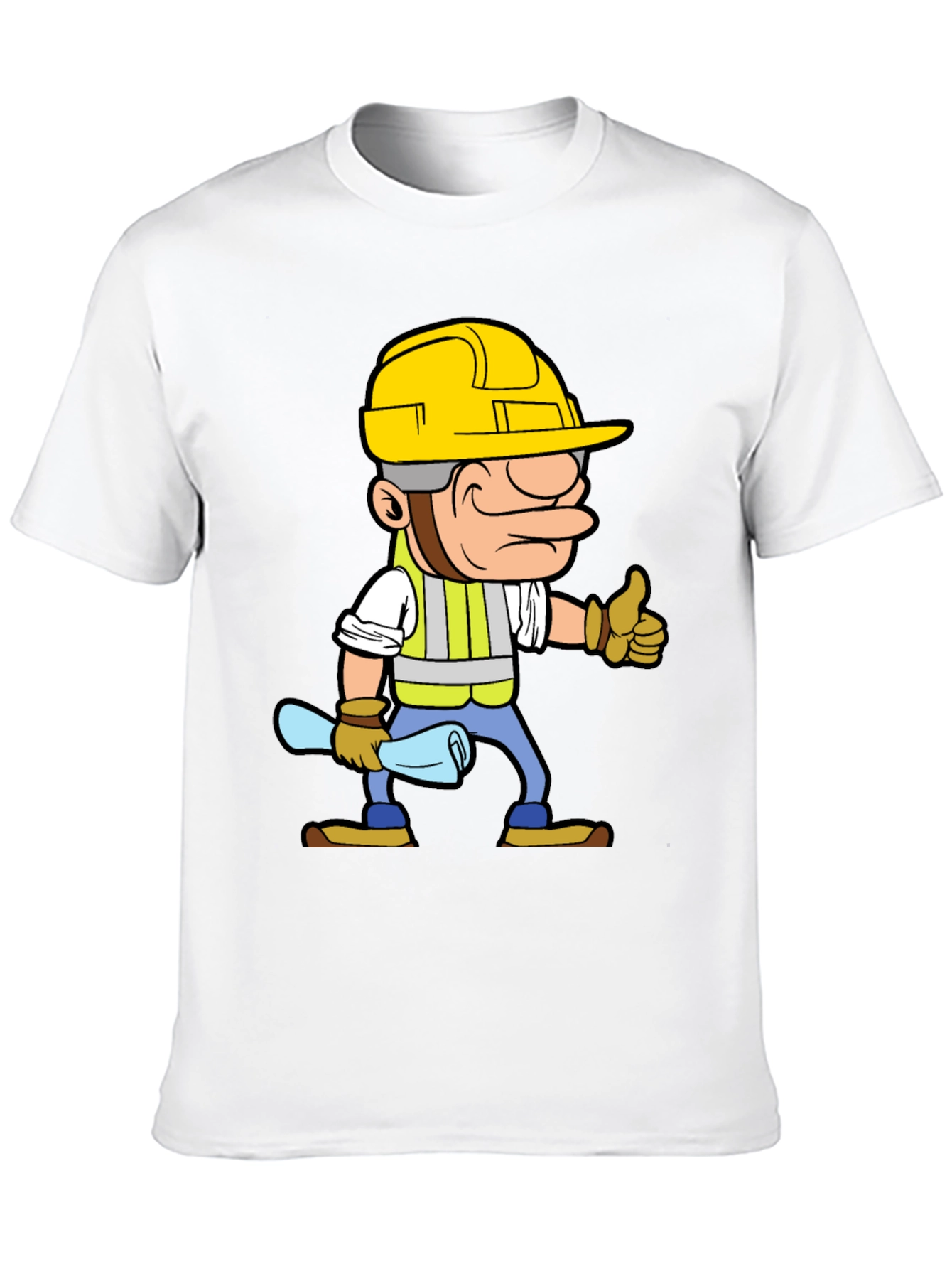 Construction Worker Cartoon Graphic Tee - Black