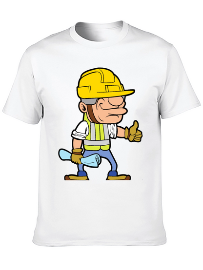 Construction Worker Cartoon Graphic Tee - Black