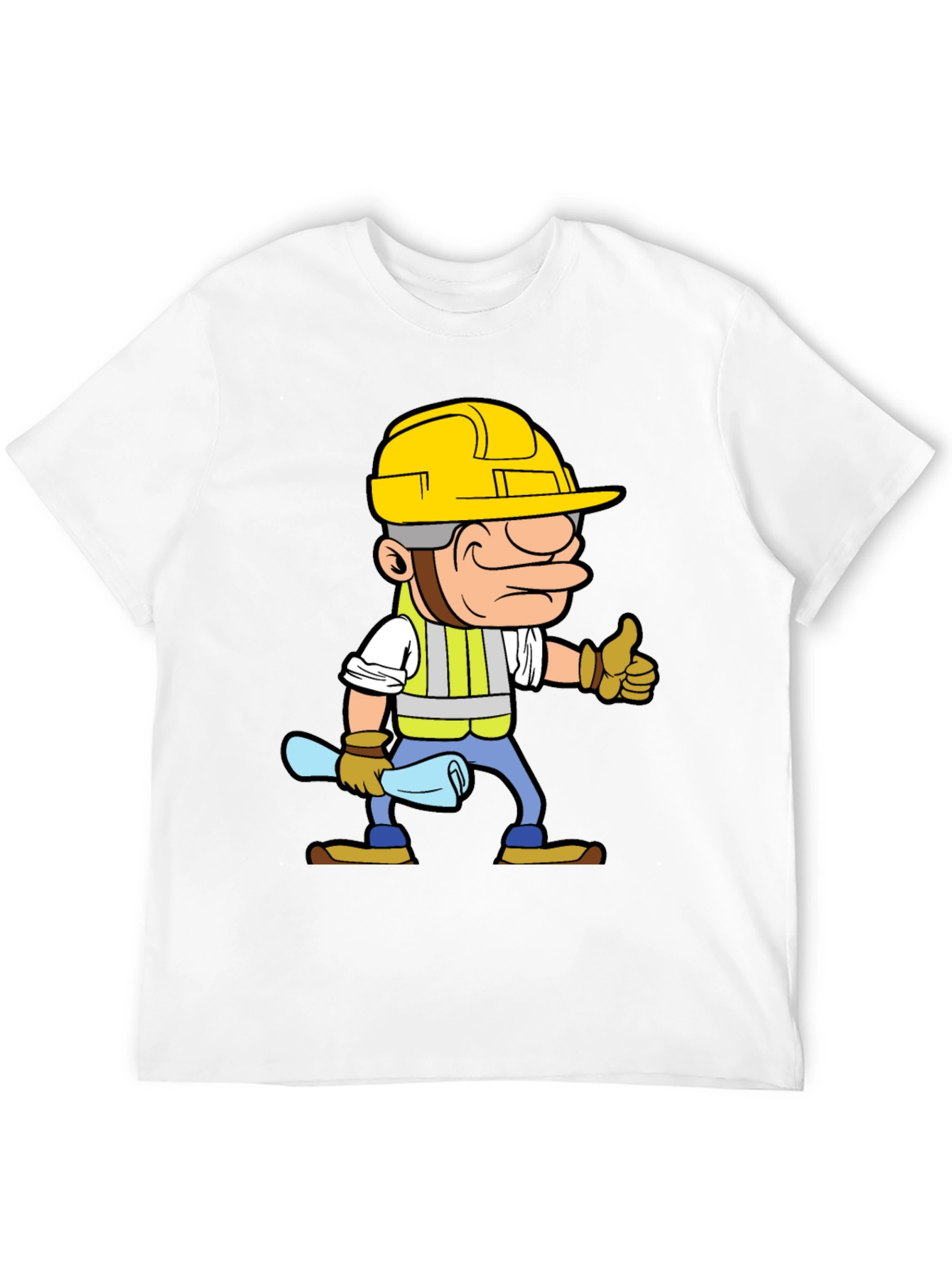 Construction Worker Cartoon Graphic Tee - Black