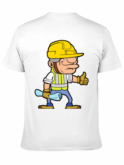 Construction Worker Cartoon Graphic Tee - Black