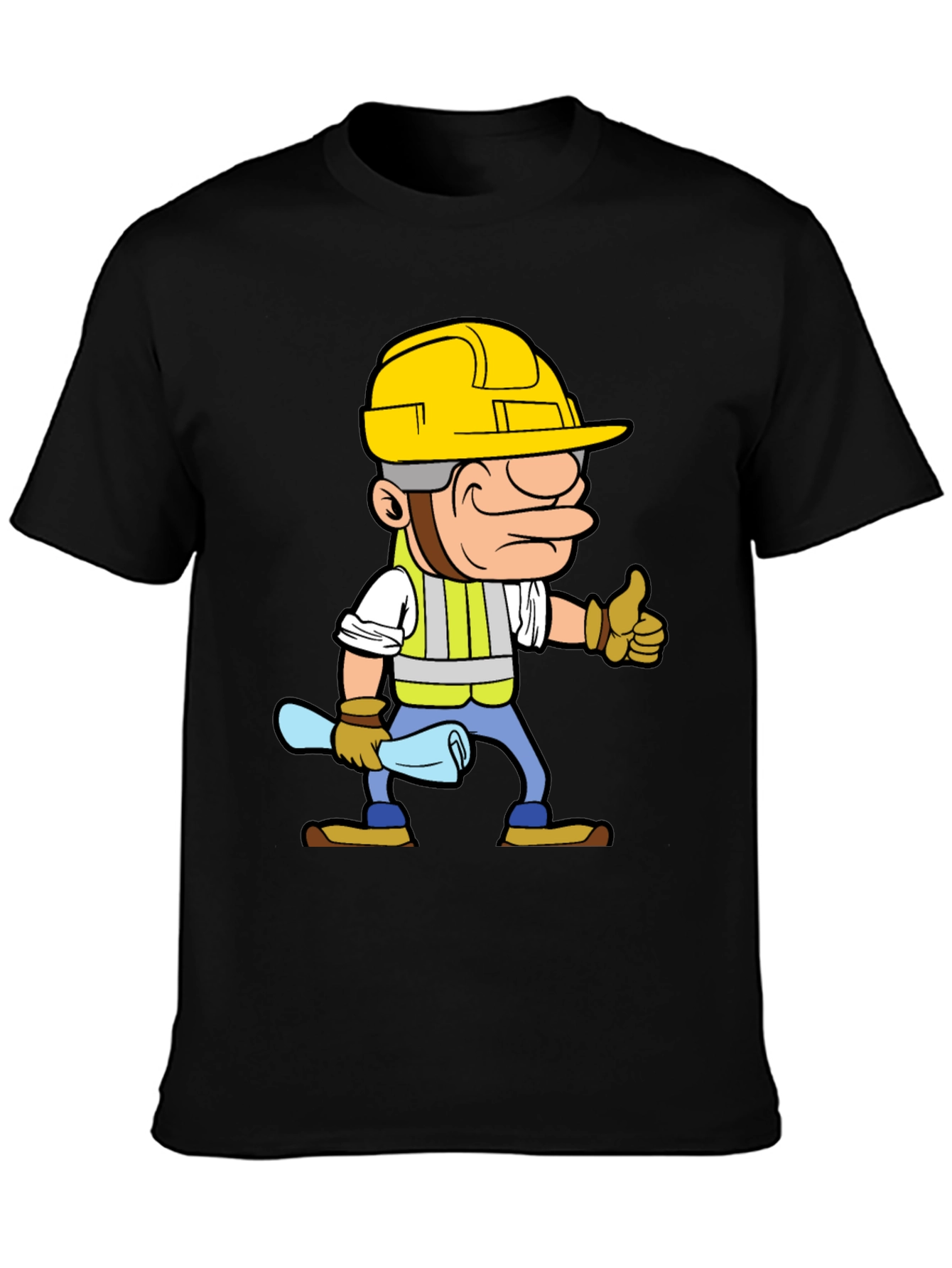 Construction Worker Cartoon Graphic Tee - Black