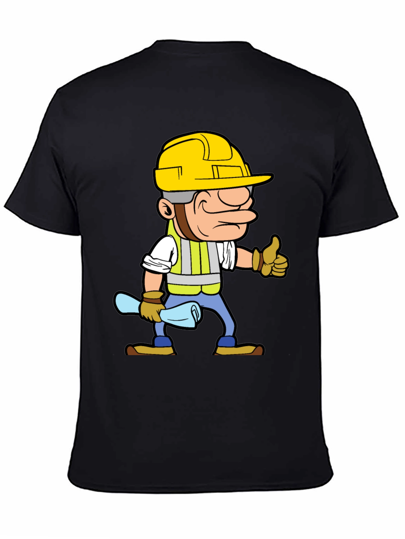 Construction Worker Cartoon Graphic Tee - Black