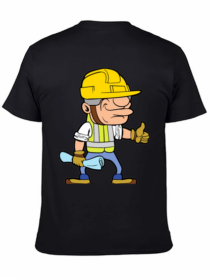 Construction Worker Cartoon Graphic Tee - Black