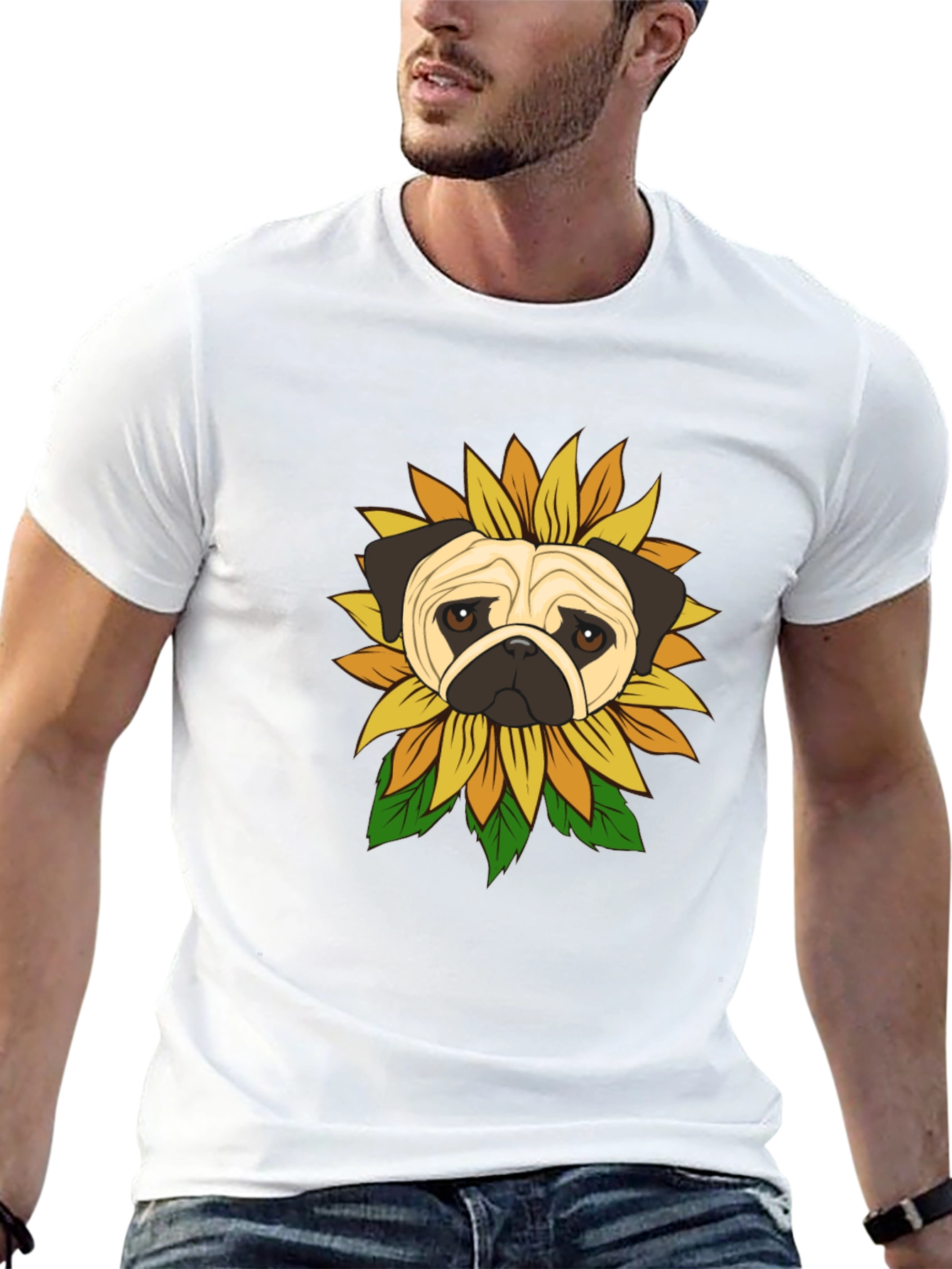 Pug Sunflower Graphic T-Shirt