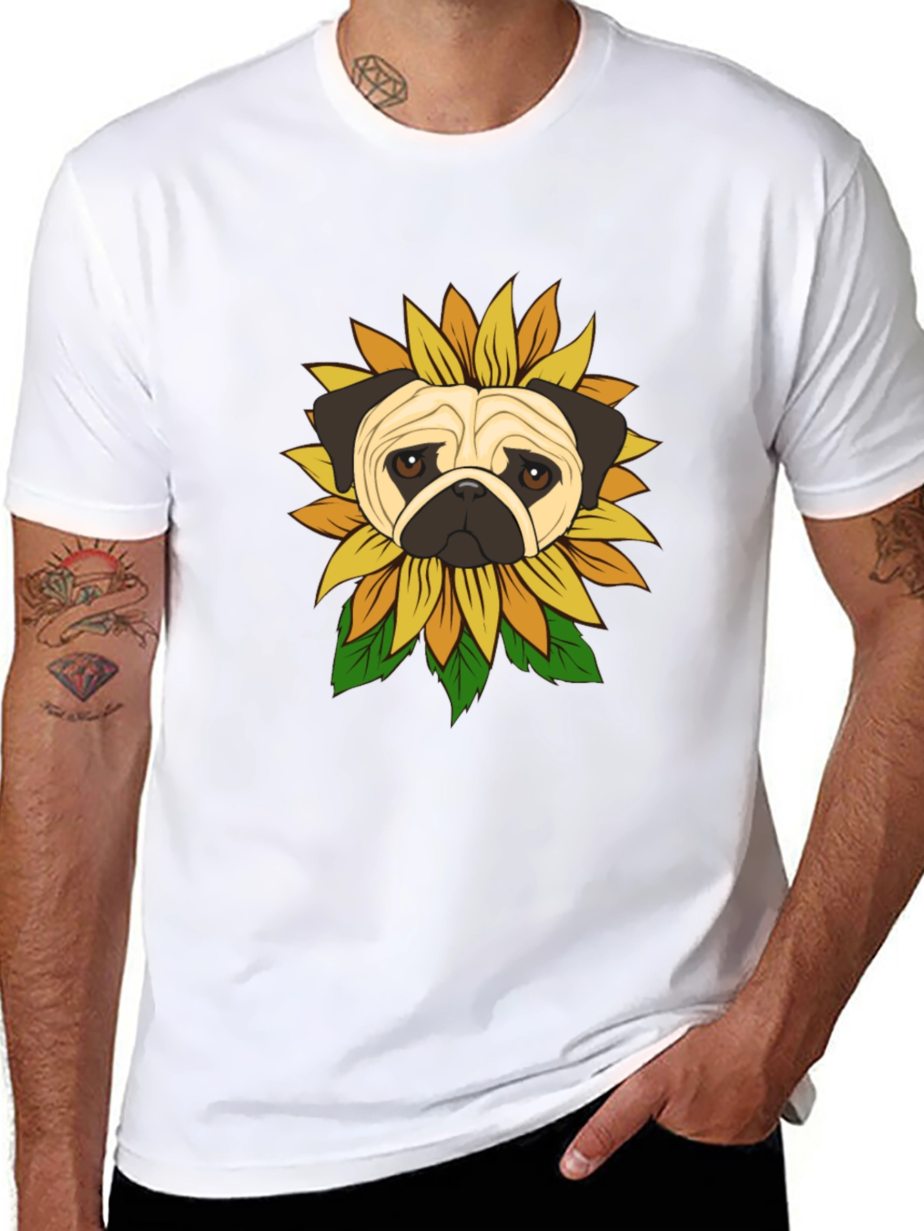 Pug Sunflower Graphic T-Shirt