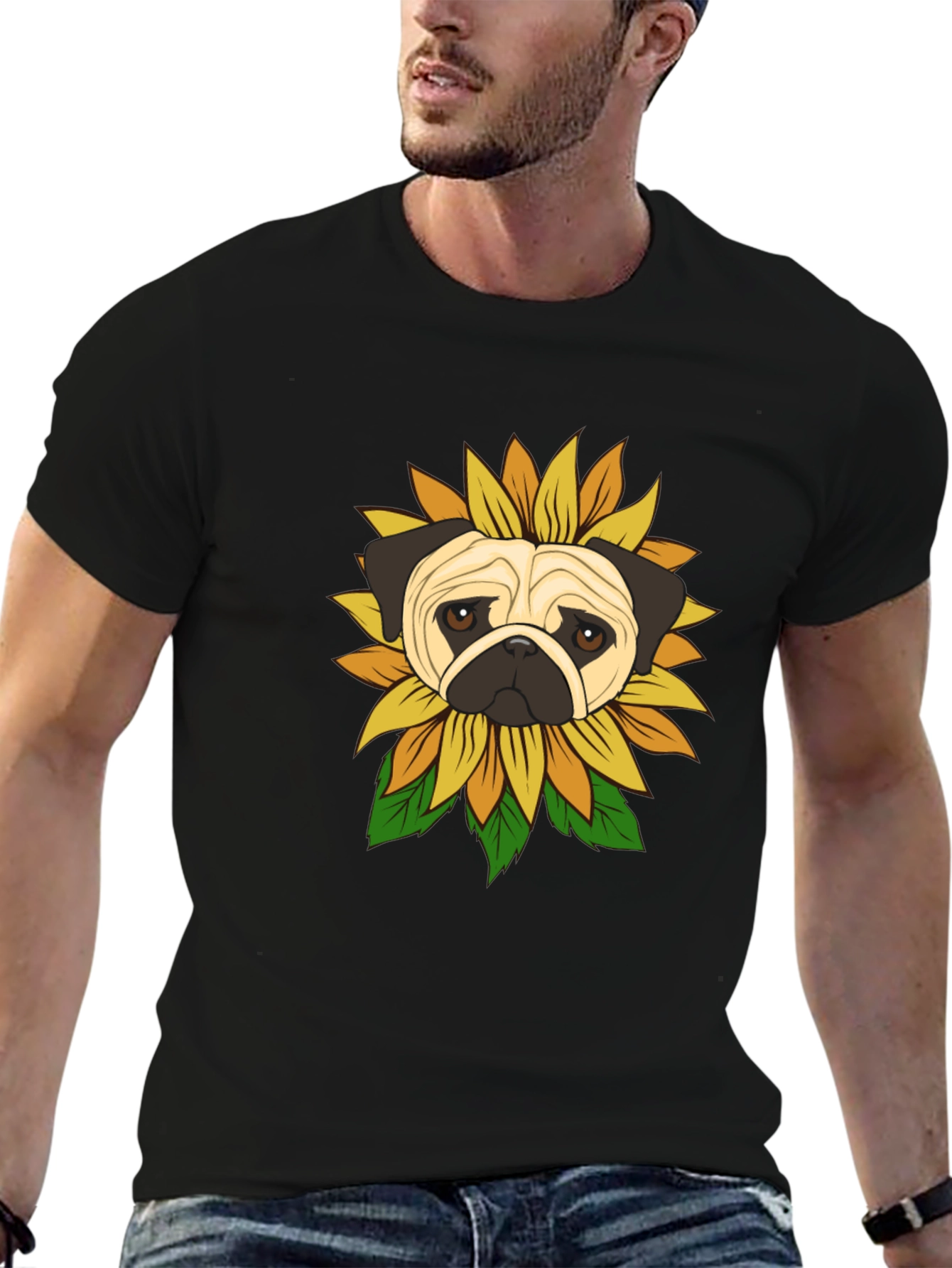 Pug Sunflower Graphic T-Shirt