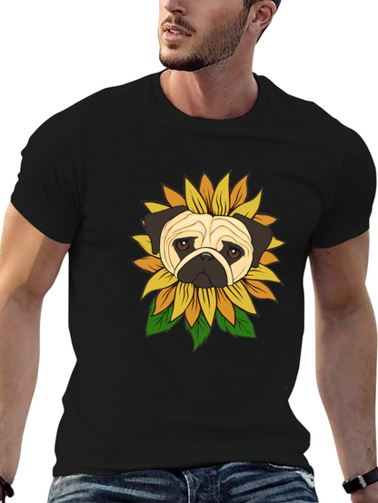 Pug Sunflower Graphic T-Shirt