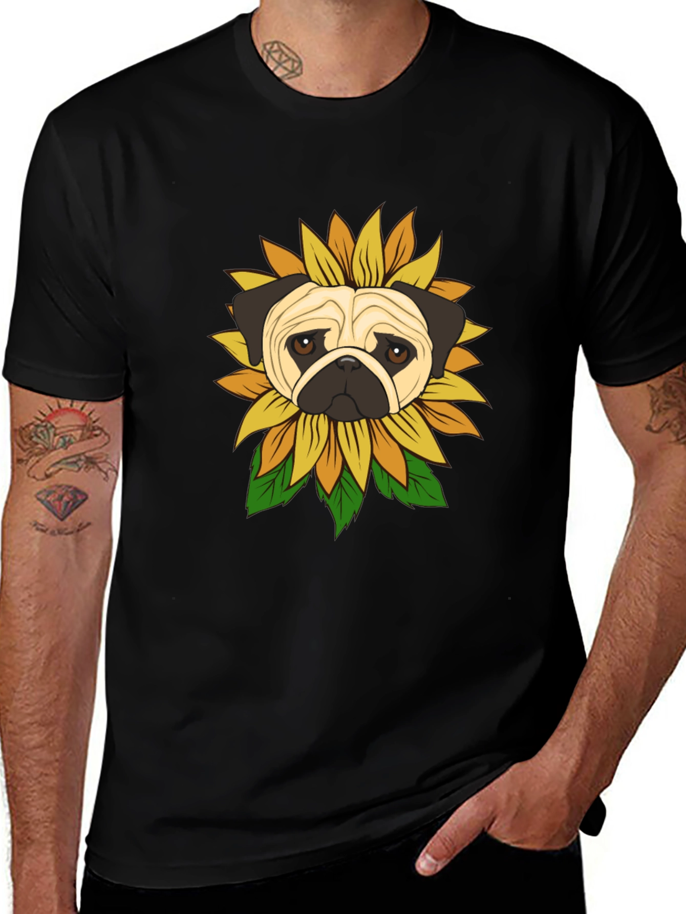 Pug Sunflower Graphic T-Shirt