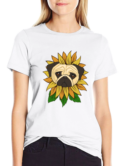 Pug Sunflower Graphic T-Shirt