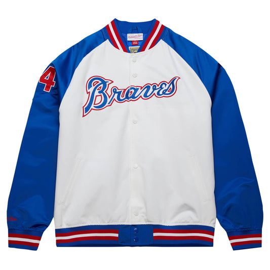 Hank Aaron Atlanta Braves Mitchell &amp;amp; Ness Cooperstown Collection Legends Lightweight Satin Raglan Full-Snap Jacket - White/Royal