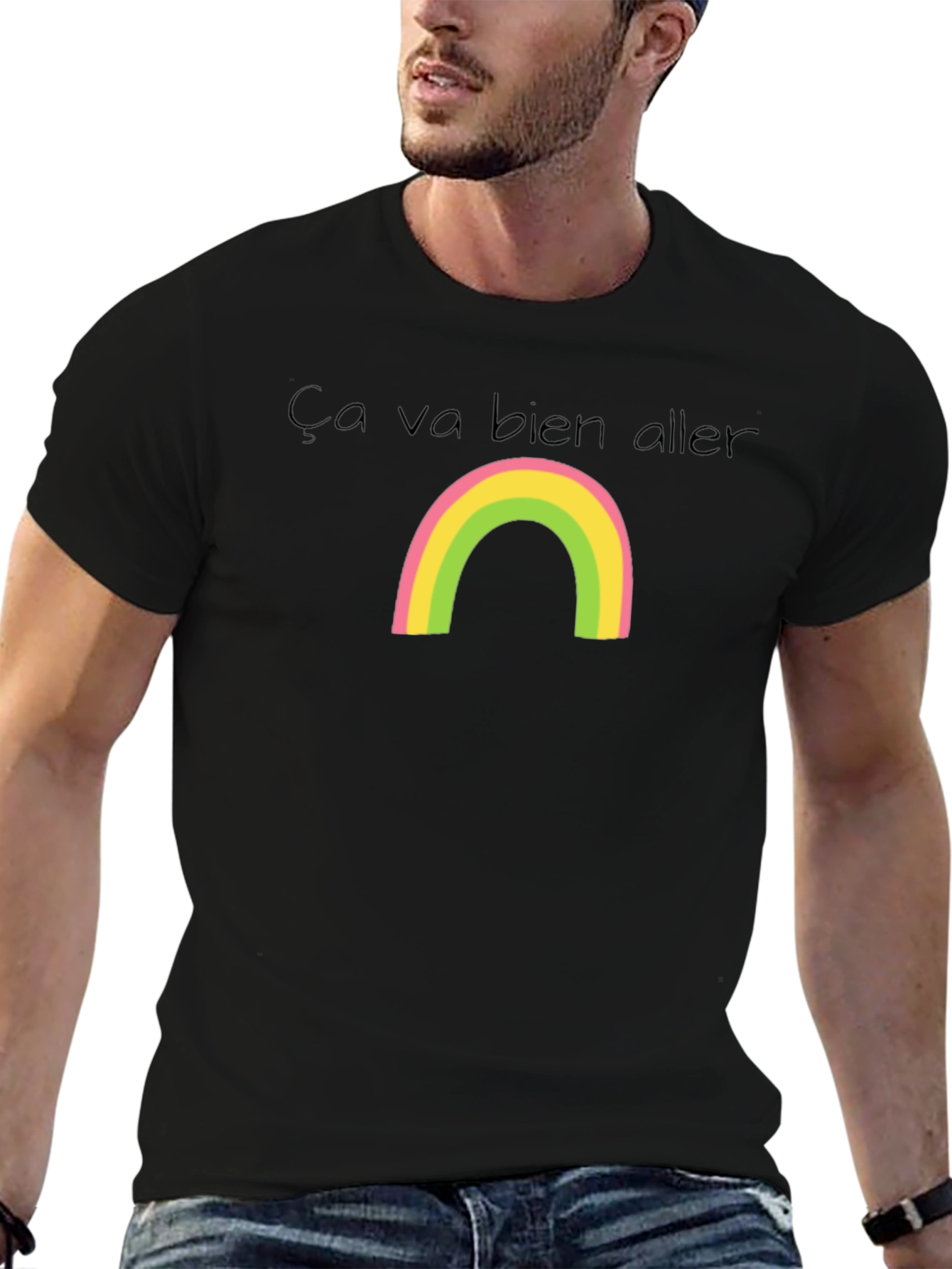 Ça Va Bien Aller Rainbow Black T-Shirt