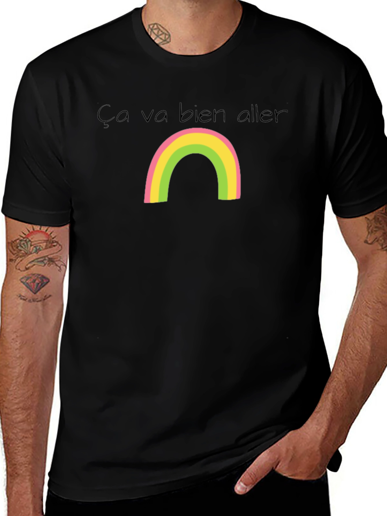 Ça Va Bien Aller Rainbow Black T-Shirt