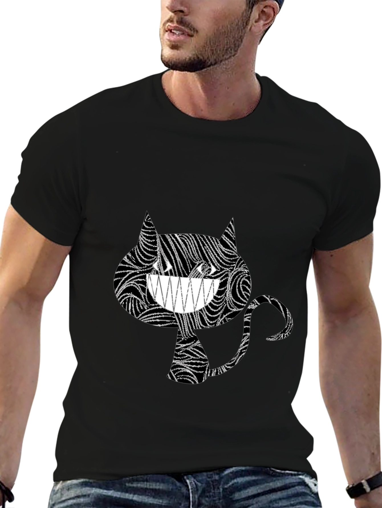 Abstract Cheshire Cat Graphic Tee - Black
