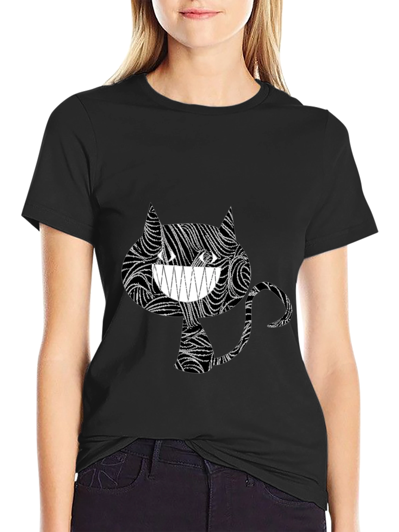 Abstract Cheshire Cat Graphic Tee - Black