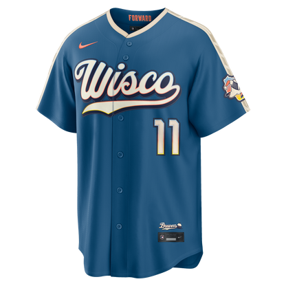 Jackson Chourio Milwaukee Brewers Nike 2026 City Connect Stadium Jersey - Mineral Blue