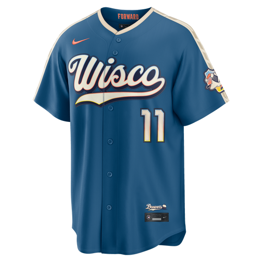 Jackson Chourio Milwaukee Brewers Nike 2026 City Connect Stadium Jersey - Mineral Blue