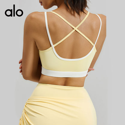 Alo Yoga Color-Matching Cross-Sectional Back Fitness Sports Bra High-Intensity Fixed Cup Yoga Back Cover