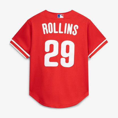 Jimmy Rollins Philadelphia Phillies Mitchell &amp;amp; Ness Cooperstown Mesh Batting Practice Button-Up Jersey - Red