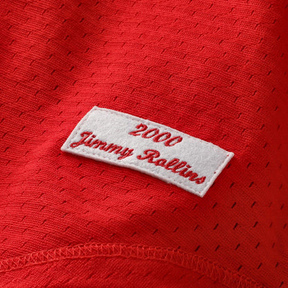 Jimmy Rollins Philadelphia Phillies Mitchell &amp;amp; Ness Cooperstown Mesh Batting Practice Button-Up Jersey - Red