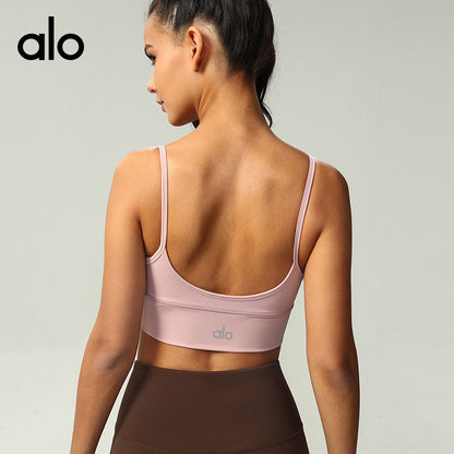 Aloyoga Bare Sensuality V-neck Fitness Bra with Sexy Yoga Top and U-shaped Open Back Yoga Set
