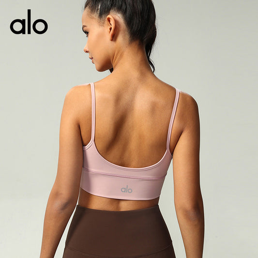 Aloyoga Bare Sensuality V-neck Fitness Bra with Sexy Yoga Top and U-shaped Open Back Yoga Set