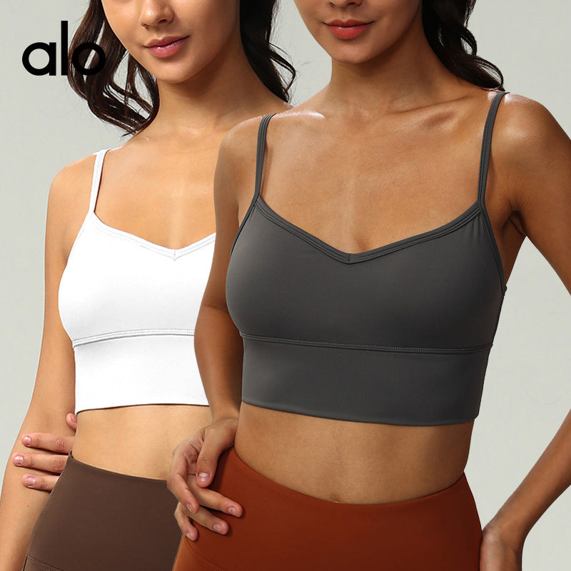 Aloyoga Bare Sensuality V-neck Fitness Bra with Sexy Yoga Top and U-shaped Open Back Yoga Set